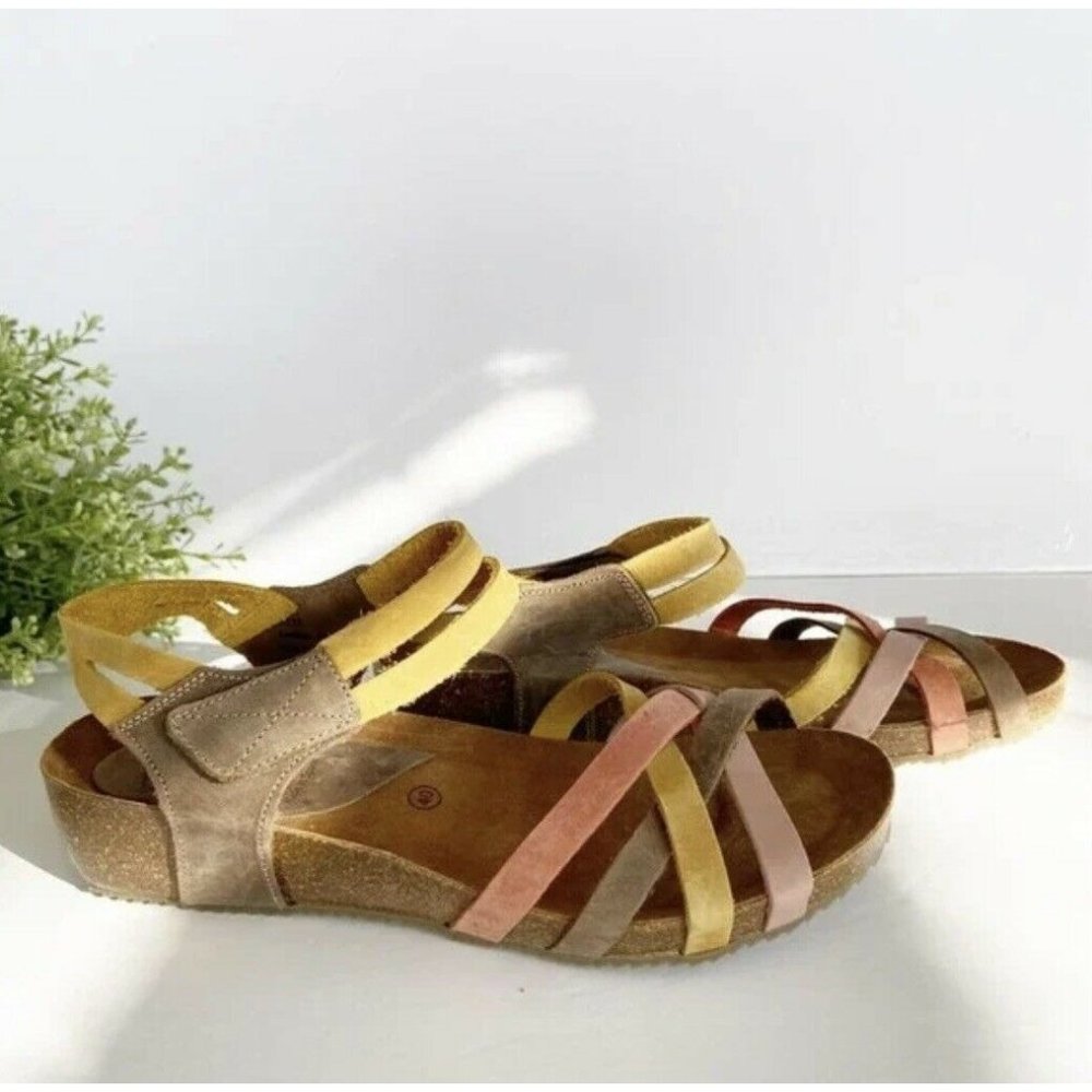 Inter Bios Multi Color Leather Cork Wedge comfort  Sandals Women’s Sz EU 39